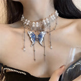 DAIIIBABYYY  -  Butterfly pearl necklace women's choker light luxury niche design accessories