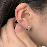 Daiiibabyyy  Silver Color Needle New Ladies Fashion High Quality Jewelry Double Row Crystal Zircon Round Silver Color Plated Hoop Earrings