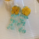 Daiiibabyyy  Minar Elegant Green Resin Miyuki Strand Contrast Color Cloth Big Flowers Long Tassel Dangle Earrings for Women Wholesale Jewelry