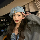 Daiiibabyyy Metal C Letter Sweet Summer Spring Berets Ladies Women Girls Fashion Trendy Outdoor Street Cap