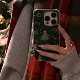 Daiiibabyyy  Green background snowflake Christmas tree phone case with Christmas tree pendant for iPhone 11 12 13 14 15 16 17 Pro Max