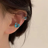 DAIIIBABYYY  -  New Trending Heart Zircon Double-Layer Ear Cuff No Piercing Earring Unique Metal Blue Crystal Rings for Women Y2K Jewelry Sets