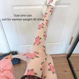 Daiiibabyyy  French Embroidery Lolita Stockings Pink/Black Rose Floral Tights Thin Mesh Pantyhose Lady