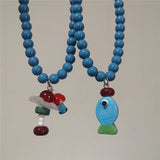 DAIIIBABYYY  -  Trendy Summer Y2K Blue Ceramic Fish Red Mushroom Cute Beads Necklace Women Girls Aesthetic Beach Jewelry Emo Accessories