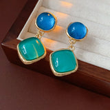 Daiiibabyyy  Vintage Silver Needle Earrings for Women Vintage Circle Square Drop Earrings High Sense Fashion Luxury Designer Jewelry
