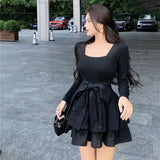 Daiiibabyyy  New In Splicing Black Female Dress Curvy Elastic Full Aesthetic High Quality Women's Long Sleeve Dresses Luxury Clothes Harajuku