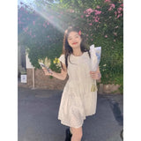 DAIIIBABYYY  -  Korean Fashion Mini Dresses Sweet Embroidered Flying Sleeve Simple Dress Loose White Summer A-line Skirts Chic Preppy Clothes