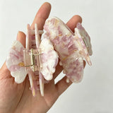 Daiiibabyyy  8cm Pink Marble Butterfly Acetate Hair Claw Clip Korean Style Fashion Hair Accessories for Women Girls