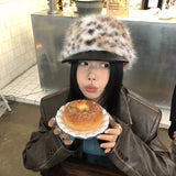 Daiiibabyyy  Designer Imitation Fur Splicing Berets Women Korean Version Fashion British Leather Brim Painter Newsboy Hat Tide Autumn Winter