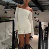 Daiiibabyyy  Sexy 2025 One-Shoulder High Street Mini Dress Women Fashion Soft Long Sleeve Solid Party Dress Casual Solid Color Ruffles Dress