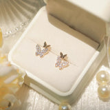Daiiibabyyy  Sterling Silver Exquisite Sparkling Zircon Butterfly Stud Earrings for Women Classic Animal Fine Jewelry Insect Accessories