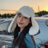 Japanese Retro Lamb Wool Plush Thickened Bomber Hats Women Autumn and Winter Outdoor Cycling Skiing Ear Protectors Men's Cap