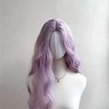Daiiibabyyy  Purple High Quality Long Roll Synthetic Wig Mid-split Bangs Large Wave Curly Hair Long Women's Wig