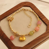 Daiiibabyyy  Delicate Natural Stone Crystal Beads CZ Zircon Ball Lock Butterfly Strand Bracelets for Women 14K Real Gold Plated Copper