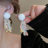 Daiiibabyyy Minar  New Arrival Purple AB Color Miyuki Strand Leaves Round Acrylic Long Tassel Drop Earrings for Women Statement Jewelry