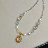 Daiiibabyyy  Trendy Blue Stone Zicron Freshwater Pearl Beads Necklace for Women New Trend Handmade DIY Necklaces Jewelry Gift