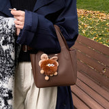 Daiiibabyyy  Stylish Handbag, Unique Bucket Classic Shopping Tote Bag, Soft PU Litchi Pattern Basket Women Shoulder Bag with Cute Pendants