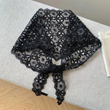Daiiibabyyy  Retro Floral Printed Lace Triangle Scarf Transparent Embroidered Lace Head Scarf Thin Scarf Accessories Lace Headband Party