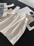 DAIIIBABYYY  -  Summer New Top Plaid Patched Lace Lace Edge Age Reducing Sleeveless Doll Shirt