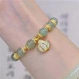 Daiiibabyyy Gold Color For Women's Hetian Jade Bracelet Leaves Double Layer Jewelry Girls Gifts Dropshipping