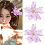 DAIIIBABYYY  -  2/4/6 pcs Hawaiian Flower Hair Clips for Women Artificial Floral Hibiscus Lily Barrettes Hairpin Accessories Vacation Beach Gift