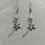 Daiiibabyyy  New Retro Exquisite Sliver Color Five-pointed Star Cane Pink Glass Crystal Beads Pendant for Women Halloween Magic Witch Jewelry