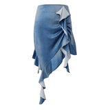 DAIIIBABYYY  -  Women's Denim Skirt Set Korean Fashion Pure Desire Sexy Off Shoulder Camis Top Irregular Ruffled Mini Skirts Sexy Two Piece Sets