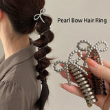 DAIIIBABYYY  -  Fashion Beaded Bow Telephone Wire Hairband Ponytail Braid Elastic Spiral Rubber Band Simple Hair Ties For Girls Hair Accessories