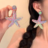 Daiiibabyyy  Cute Earrings Exaggerated Personalized Sea Salt Star Earrings Women's Vacation Style Summer Seaside Kawaii Earrings Accessories