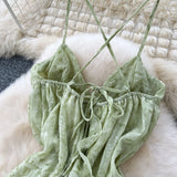 DAIIIBABYYY  -  Elegant V-neck Straps Vintage Sleeveless Chic Asymmetrical Ruffles Backless Slim Dresses French Vacation Women Fashion Clothing