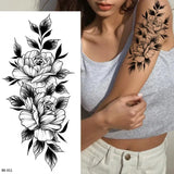 DAIIIBABYYY  -  Black Flower Women Sexy Tattoo Sticker Women Dot Rose Peony Body Chest Art Temporary Tattoos Water Transfer Fake Tattoo Stickers