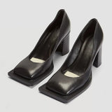 Daiiibabyyy  High Heels Leather Shoes Woman New Designer Square Toe Pumps Black Leather Zapatos Mujer Elegantes Con Tacones