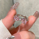Daiiibabyyy  Y2K Pink Zircon Stars Heart Open Rings for Women Couples Trendy Sweet Irregular Adjustable Finger Ring Wedding Party Jewelry