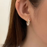 Daiiibabyyy  French Temperament Imitation Pearl Twisted Circular Ear Buckle Hoop Earrings Elegant Sweet Fashion Jewelry for Women