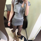 Daiiibabyyy  2 Piece Set Jacket Korean Style Double Breasted Summer Jackets Floral Sleeve Blazer Notched Collar Button Front Crop Jacket