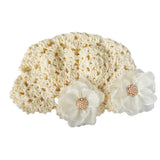 Daiiibabyyy  Girl's Cute Hats Korean Style Retro Pearl Flower Pullover Hat Featuring Knitted Hollowed Out Hook Flower Cap Knitted Bucket Hats