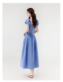 Daiiibabyyy  New Summer French Elegant Sexy Slash Neck Simple Summer Dress Women's Slim Waist Fuff Short Sleeve Solid Long Evening Dress