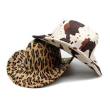 DAIIIBABYYY  -  Unisex Wide Brim Hat Leopard Print Felted Cap Panama Cow Design Cowboy Jazz Style Men's Fedora Hat for Women And Men
