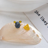 Daiiibabyyy Asymmetric Cute Little Mouse Cheese Earrings Ms New Tide Sweet Temperament Earring Personality Drip Oil Jewellery