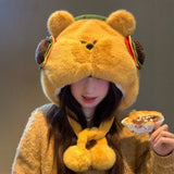 Daiiibabyyy  Fashion Warm Winter Hat Ear Protection Velvet Beanies Hat Woolen Cute Bear Ear Cap Women