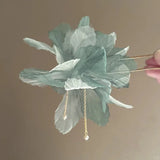Daiiibabyyy  New Chinese Style Gentle Gradient Fabric Flower Hair Sticks for Women Sweet Chains Tassel Imitation Pearl Hairpin Fairy Headwear