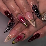 Daiiibabyyy  24PCS Sweet Cool Long Stiletto Fake Nails with Glue Zebra Stripes Star Patterns French Press on False Nails Full Cover Wearable