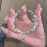 Daiiibabyyy  Korean Blue Crystal Beads Butterfly Bracelets For Women Girls Sweet Gradient Beaded Adjustable Chain Bracelet Jewelry