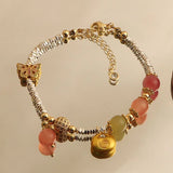 Daiiibabyyy  Delicate Natural Stone Crystal Beads CZ Zircon Ball Lock Butterfly Strand Bracelets for Women 14K Real Gold Plated Copper