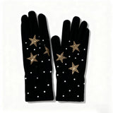 Daiiibabyyy  Autumn Inlaid Diamond Punk Style Gloves Hat Two-piece Set Y2K Subculture Trend Cool Star Elements Cold Hat Fashion Warm Hats