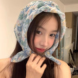 DAIIIBABYYY  -  1pc pastoral resort style thin cherry blossom cotton and linen silk scarf, summer versatile square scarf headscarf headdress