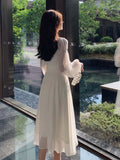 DAIIIBABYYY  -  Elegant Long Sleeve Evening Dresses for Women Autumn Slim Lace Up A-Line Party Prom White Dress Autumn French Female Clothes New