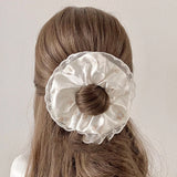 Daiiibabyyy  1PC Cute Bear Print Satin Scrunchies For Girls Lace Trim Hair Ties Soft Elastic Hair Accessories For Daily Wear