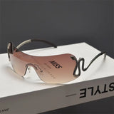 Daiiibabyyy  Cyberpunk Spicy Girl Style Retro Frameless Cut Edge Sunglasses for Women, Slim and Large Framed Snake Shaped Sunglasses