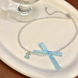 DAIIIBABYYY  -  Elegant Creative Korean Version Small Bear Pearl Bowknot Choker Necklace for Women Ins Trendy Sweet Cool Female Accessories